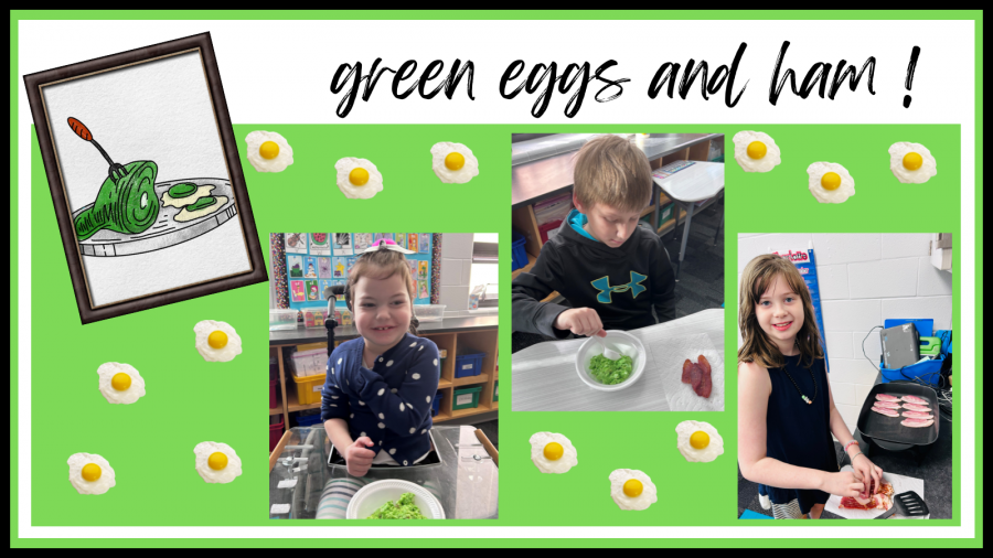 Green Eggs and Ham collage of students cooking
